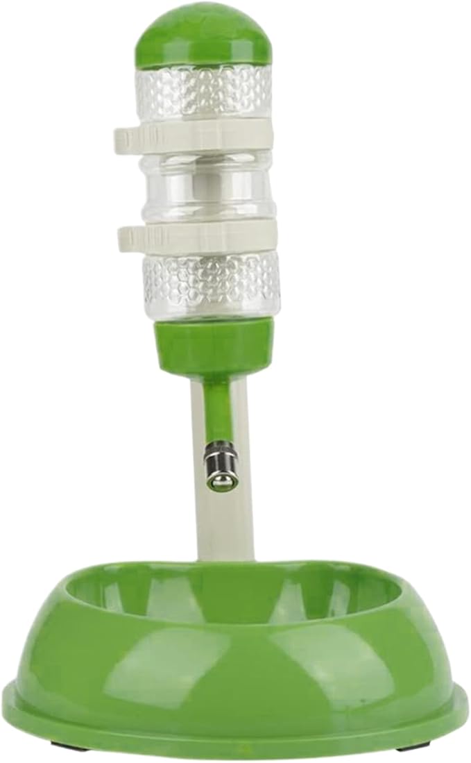 Dog Water Bottle Dispenser and Food Bowl, No-Drip Automatic Dog Water Bowl Dispenser with Adjustable Stand, Detachable Pet for and Cat, Green