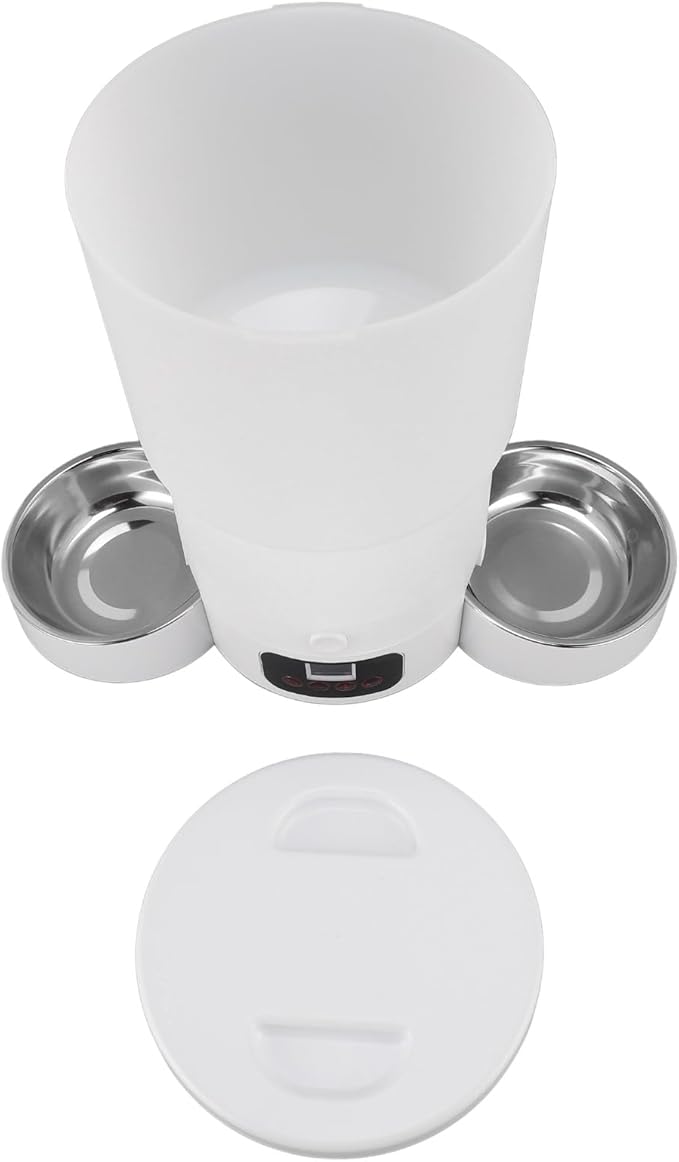 Cat Food Dispenser, 5L Pet Automatic Feeder with 2 Stainless Steel Bowls, Control Auto Dog Feeder, Dual Power Supply, Visible Food Storage