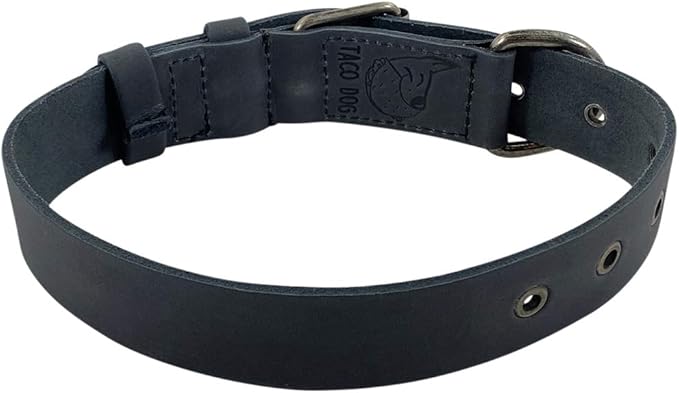 Taco Dog, Thick Leather Dog Collar Handmade from Full Grain Leather - Comfy Pet Collar for Medium Size Dog (12 to 21 Inches) Dog Lover Gift (Charcoal Black)
