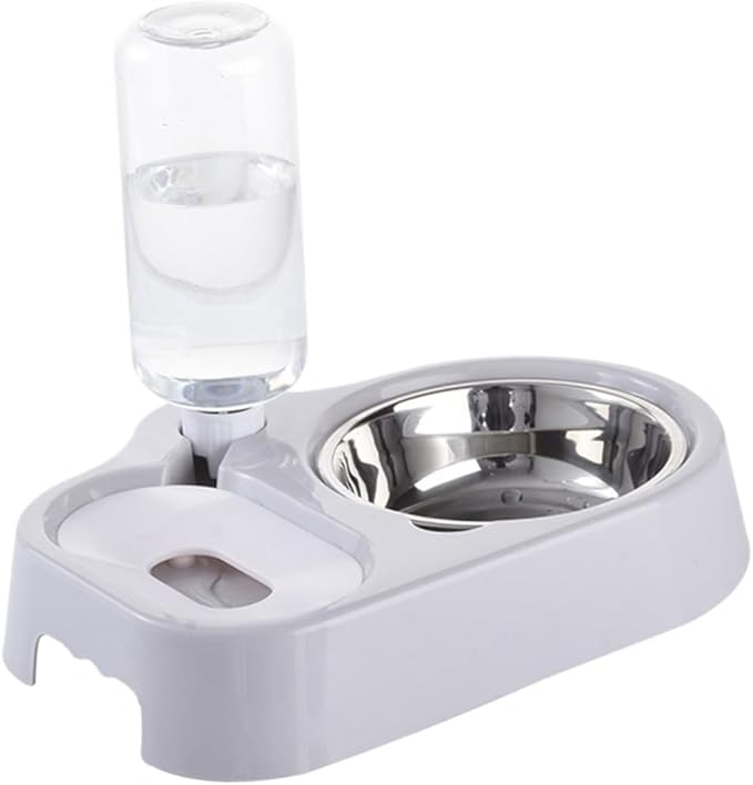 HANABASS Pet Double Bowl Automatic Water Feeder for Dogs and Cats Grey Smooth Non-Skid Base Convenient Food and Water Dispenser for Home Decor