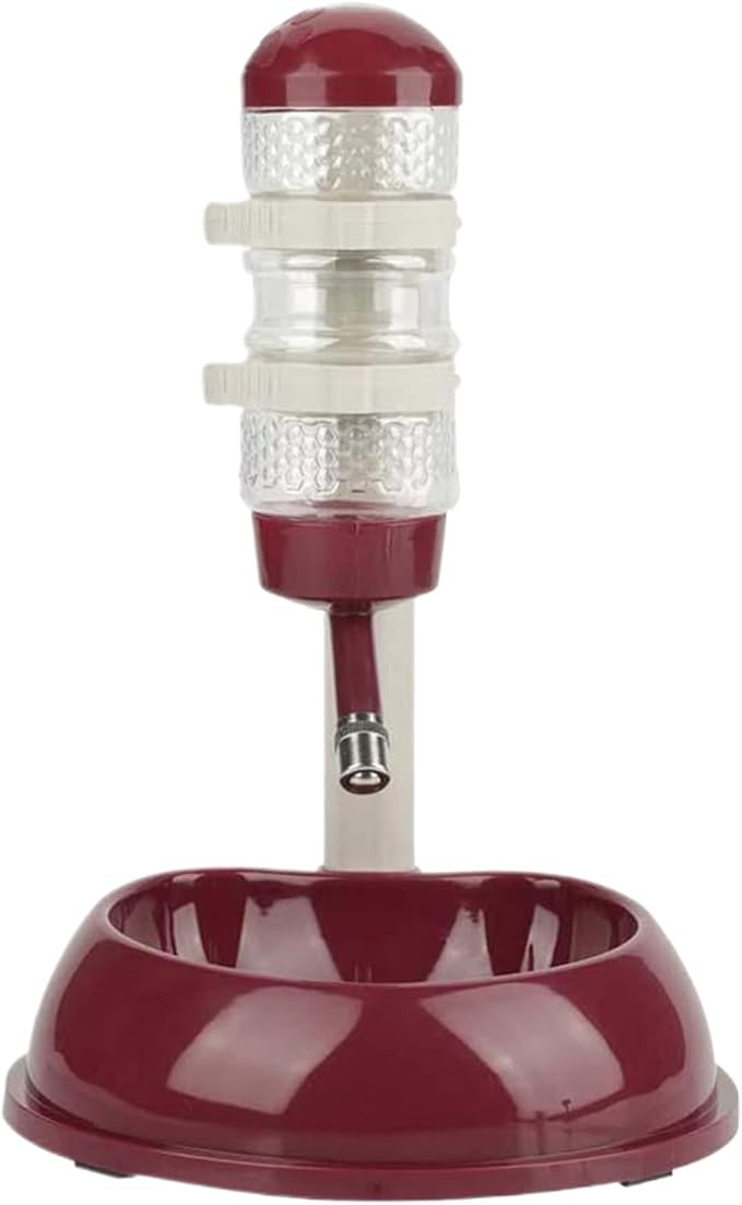 Dog Water Bottle Dispenser and Food Bowl, No-Drip Automatic Dog Water Bowl Dispenser with Adjustable Stand, Detachable Pet for and Cat, Wine Red