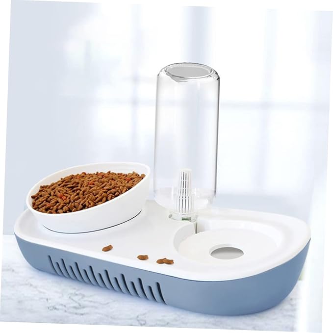 1set Automatic Gravity Pet Water Dispenser Food Bowl for Cats and Small Dogs Non-Skid Base Material Easy to Comfortable Feeding Height Nordic Blue Design