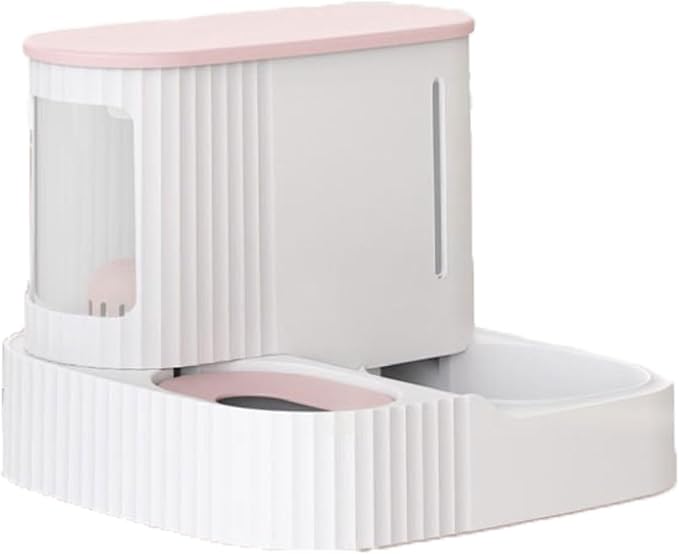 Pet Feeder Automatic 2-in-1 Pet Feeder Fully Enclosed Drinking and Feeding Machine Three Colors Optional Suitable Compatible with Cats and Dogs Pets Supplies(Pink)