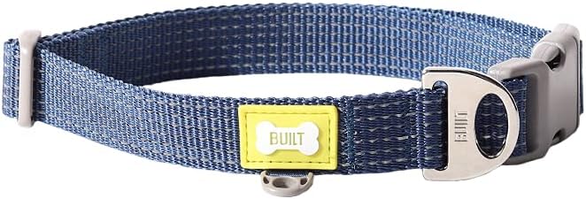BUILT PET NightSafe Reflective Adjustable Dog Collar, Helps You See Animals in The Dark, High Visibility Evening & Winter Dog Walking Safety Collar with Light Reflecting Trim, Large, 46 – 66cm, Blue