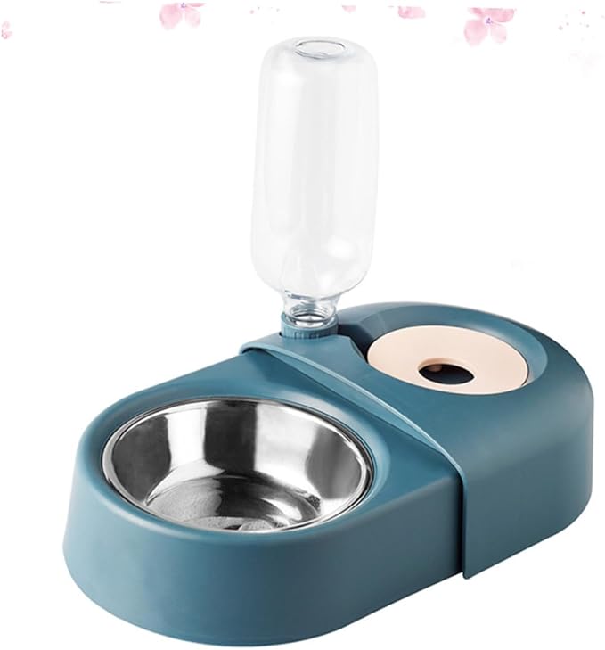 Automatic Dog Bowl with Water Dispenser, Blue Pet Food and Drinking Bowl, Spill-Proof Feeding Basin for Dogs and Cats