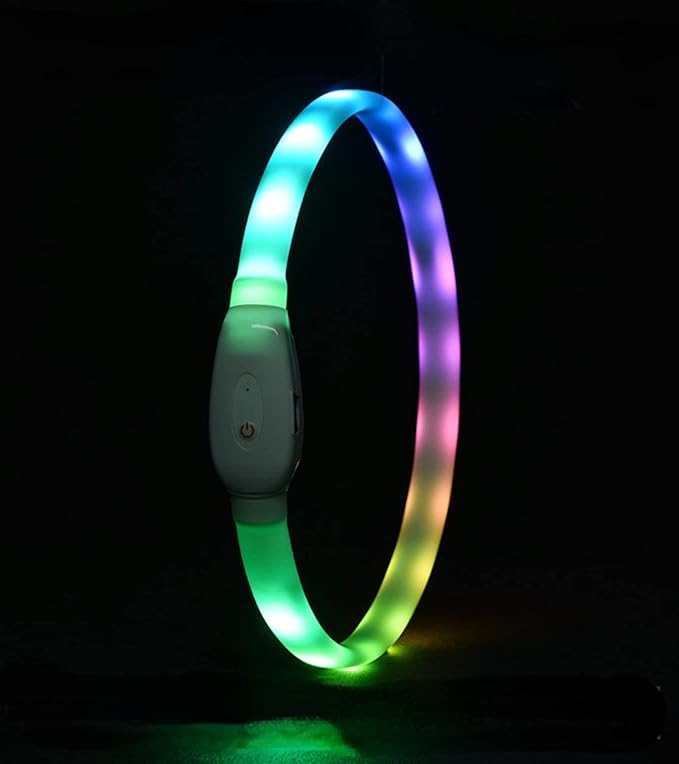 LED Dog Collar- USB Rechargeable Lighted Collar Band, Color Changeable Light Up Pet Collars, Cuttable Dog Safety Lights Glow in The Dark Dog Collars for Night Walking, Fit for Small/Medium/Large Dog