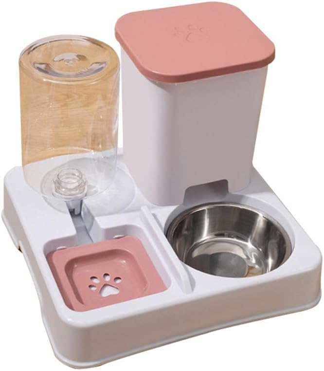 Automatic Pet Feeder for Cats & Small Dogs - 1.7LBS Dry Food & 800ML Water Dispenser with Stainless Steel Bowl, Programmable Portion Size, Suitable for Puppies/Kittens & Small/Medium Dogs,Pink