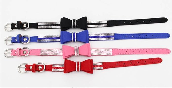 Puppy Dog Collar with Rhinestone Bow Knot Crystal Diamond Colorful Bling Girl Cat Collars XS Small Medium Large