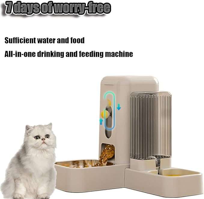Automatic Pet Feeder for Cats & Small/Medium Dogs - 7-Day Dual Food & Water Dispenser with Stainless Steel Bowl, Programmable Portion Size, for Dry Food - Perfect for Puppies & Kittens,Yellow