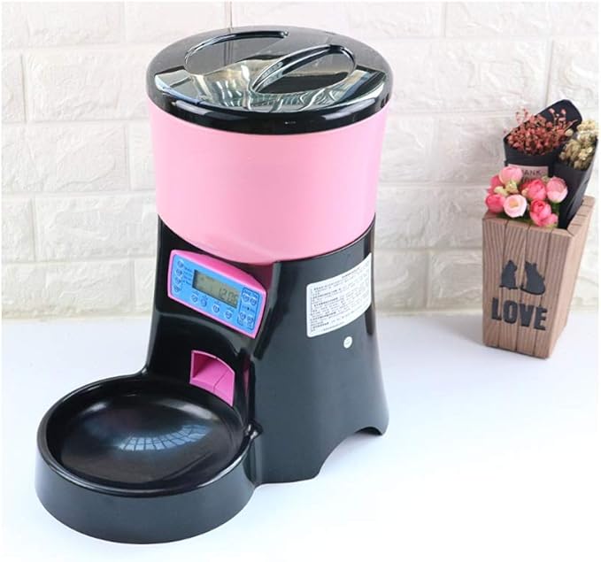 Pet Dog and Cat Timing Quantitative Intelligent Feeder Automatic Feeder 4 Meals Can Be Recorded Dispenser Bowl Food Large Capacity Pink Portable