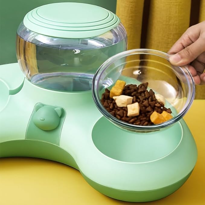 Pet Food and Water Bowl Set, Large Capacity Crescent Type Tilt Design Automatic Double Pet Bowls with Skid Resistance Bottom, Pet Feeder Automatic Gravity Water Dispenser for