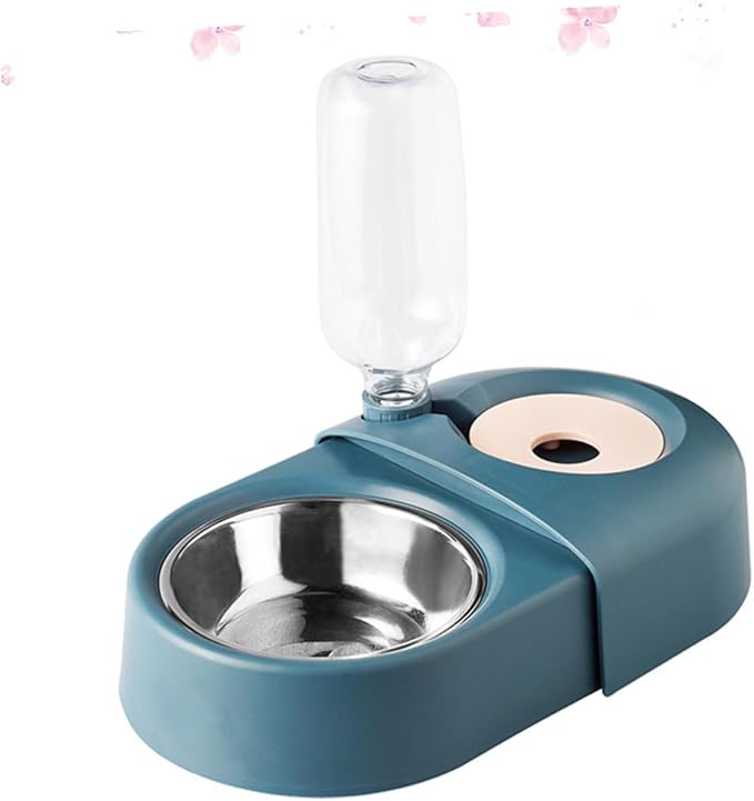 Automatic Pet Feeder and Drinking Bowl for Dogs and Cats, Blue Plastic Anti-Spill Water Dispenser with Food Tray, Suitable for Home and Travel Use
