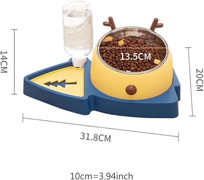 3 in 1 Pet Tableware Dog Food Bowl Automatic Waterer Tilted Elevated Stainless Steel Bowl with Slow Feeder 3 Colors Pet Automatic Feeder and Waterer