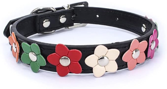 Mini Colorful Flower Puppy Dog Collar Girl Cat Collars Black M