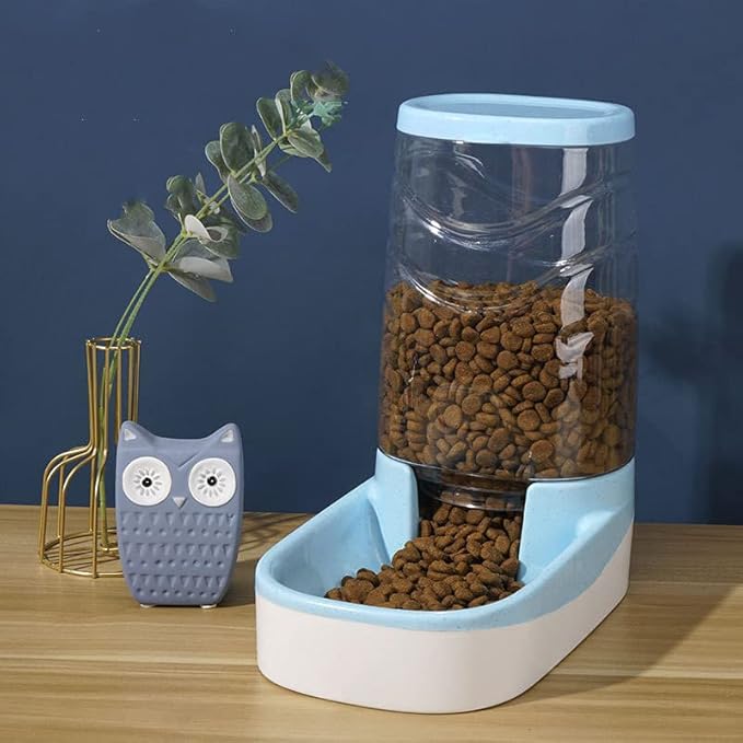 Automatic Cat Feeder Gravity Dog Feeder 1 Gallon Pet Feeder, Self-Dispensing Pet Feeder Bowl for Small and Medium Sized Pets Large Capacity (Blue)