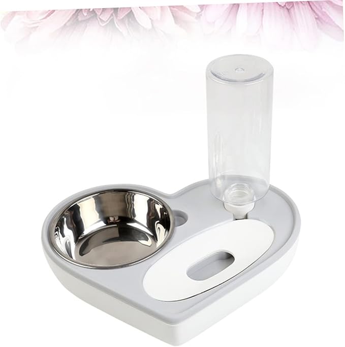 Heart Shape Automatic Dog Water Bowl Dispenser Refillable Pet Water Feeder Stainless Steel Grey