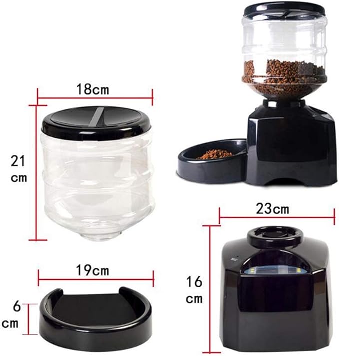 Pet Dog Cat Automatic Feeder Feeding Machine Bowl Three Meals Timing Quantitative Small Medium Dogs Battery Microcomputer 5.5L Black Portable