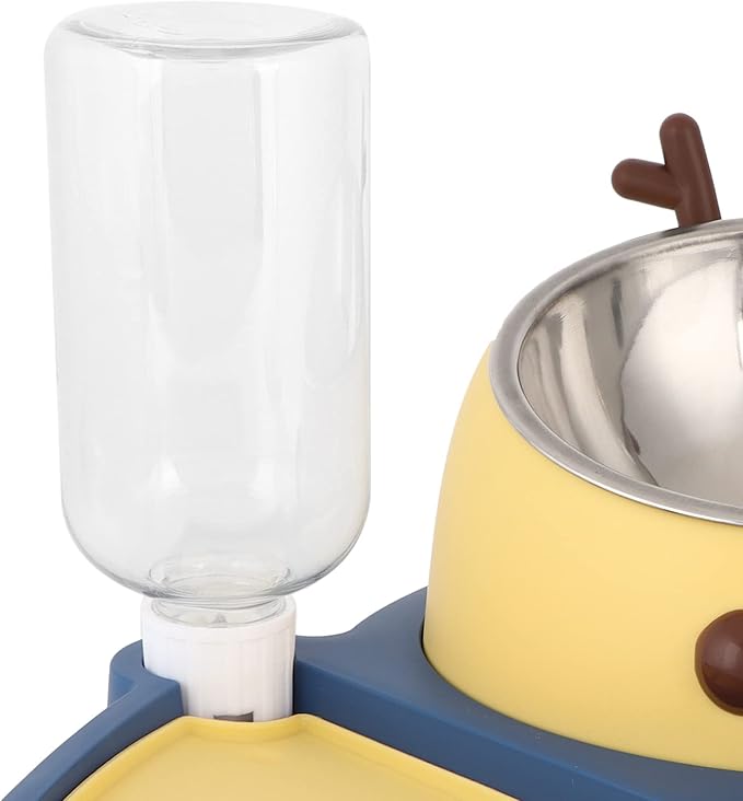 Generic Pet Food Feeder Automatic Water Dispensers Set Detachable Stainless Steel Bowl Small Medium Pets Easy Clean Safe Material (Yellow and Blue)