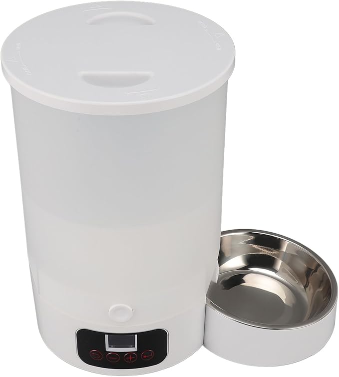 Dog Cat Automatic Feeder Visible Bucket Automatic Pet Feeder Stainless Steel Key Control for Home (White Single Bowl)