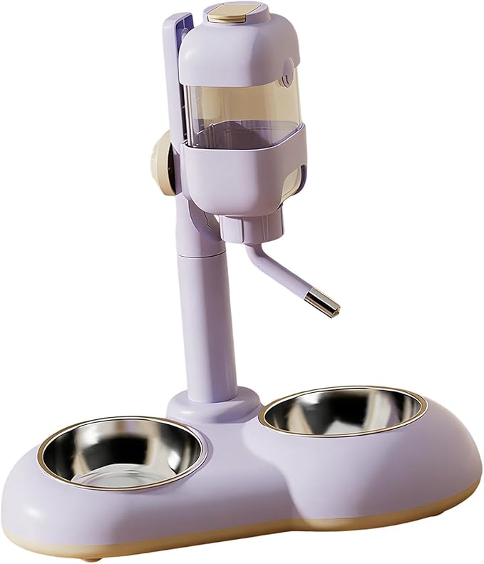 Pet Standing Water Dispenser Pet Automatic Water Drinker Food Container Adjustable Height Cat Dog Bowl for Small Animal Puppy, Violet