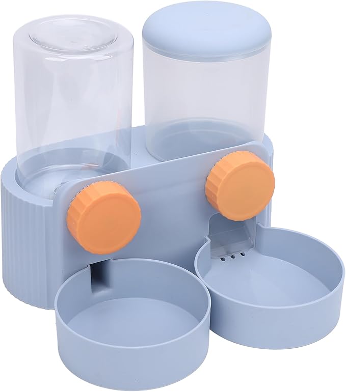 Jiawu Automatic Dog Feeder, Space Saving Hanging Design Smart Feeding Schedule Automatic Cat Feeder, Pet Water Dispenser with Dual Bowl System for Small and Medium Dogs Cats (Blue)