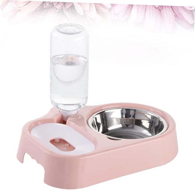 Pet Double Bowl with Automatic Water Feeder Smooth Safe and Stylish Feeding for Cats and Dogs Pink Convenient Food and Water Bowl for Home Decor