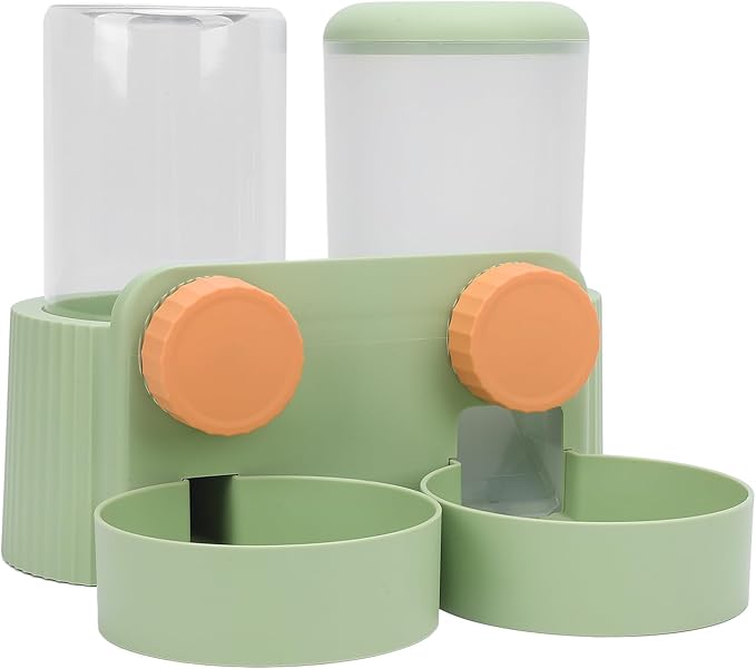 Jiawu Automatic Dog Feeder, Space Saving Hanging Design Smart Feeding Schedule Automatic Cat Feeder, Pet Water Dispenser with Dual Bowl System for Small and Medium Dogs Cats (Green)