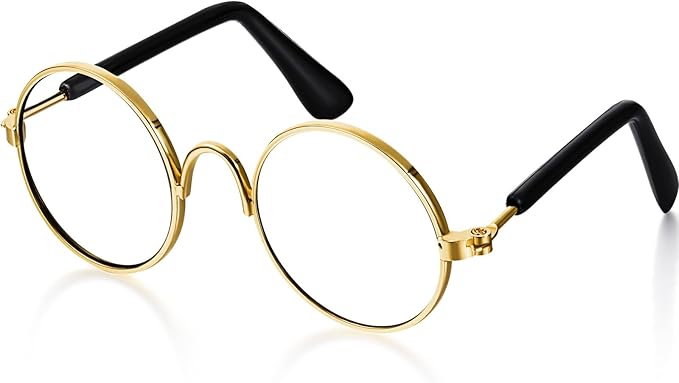Dog Sunglasses Retro Pet Glasses Doll Glasses Classic Round Dog Glasses Metal Cat Puppy Eye Wear Hippie Costumes for Cats and Dogs, Photos Props Cosplay Party Costume (Gold,No Lens Style)