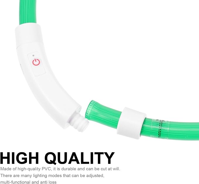 Veemoon USB Rechargeable LED Pet Collar 70cm Green Luminous Fiber Optic Dog Collar for Night Walking Safety
