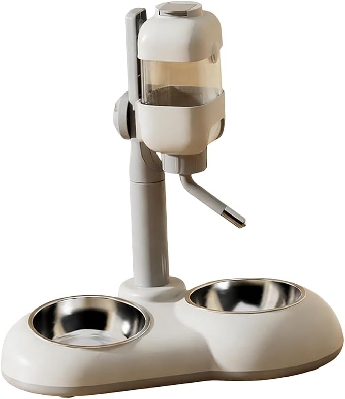 Pet Standing Water Dispenser Dog Bowl 2 in 1 Adjustable Height Pet Feeder Waterer with Two Steel Bowl for Ferrets Kittens Cat, Brown