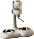 Pet Standing Water Dispenser Dog Bowl 2 in 1 Adjustable Height Pet Feeder Waterer with Two Steel Bowl for Ferrets Kittens Cat, Brown