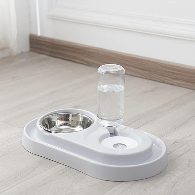 Automatic Pet Dog Cat Drink Water Dispenser Feeder Food Bowl Dish (Gray)
