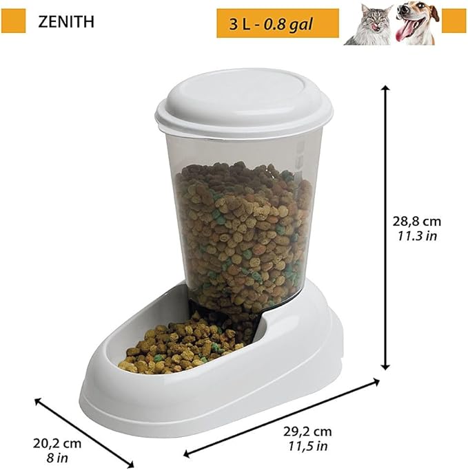 Ferplast Dry Food Dispenser for Dogs and Cats 3 Liter Zenith Practical pet Feeder Food Dispenser Biscuits for Animals, Transparent Tank with lid, Non-Slip Bottom, 20,2 x 29,2 x h 28,8 cm Blue