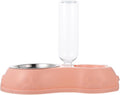 Kichvoe Automatic Pet Food and Water Dispenser Dual Bowl, Pink Plastic Feeder with Bottle for Cats and Dogs, Suitable for Home Feeding and Travel