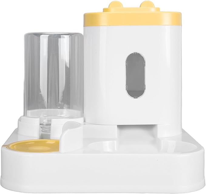 Automatic Pet Food Water Dispenser Large Capacity 2 in 1 Cat Feeder Waterer for Dogs and Puppies (Yellow)