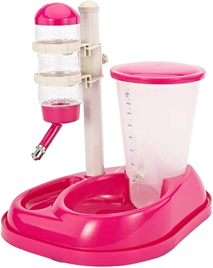 Pet Water Bottle Feeding Bowl Dog Automatic Feeder Food Water Dispenser for Dogs and Cats (Rose Red)
