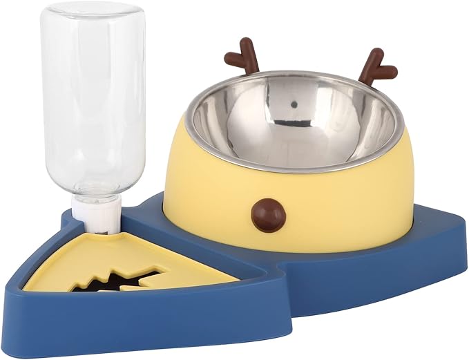 Generic Pet Food Feeder Automatic Water Dispensers Set Detachable Stainless Steel Bowl Small Medium Pets Easy Clean Safe Material (Yellow and Blue)