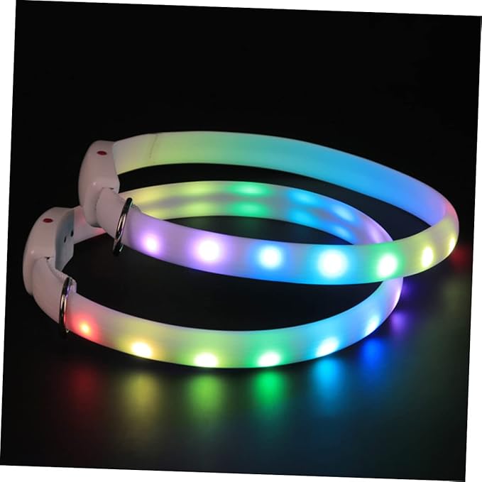 Luminous Necklace Led Lighted Collars Pet Seen Small Rechargeable Dog Ultralight Pet Grooming Dogs Collar Colorful Waterproof Neck for Tag Name Lights Abs White