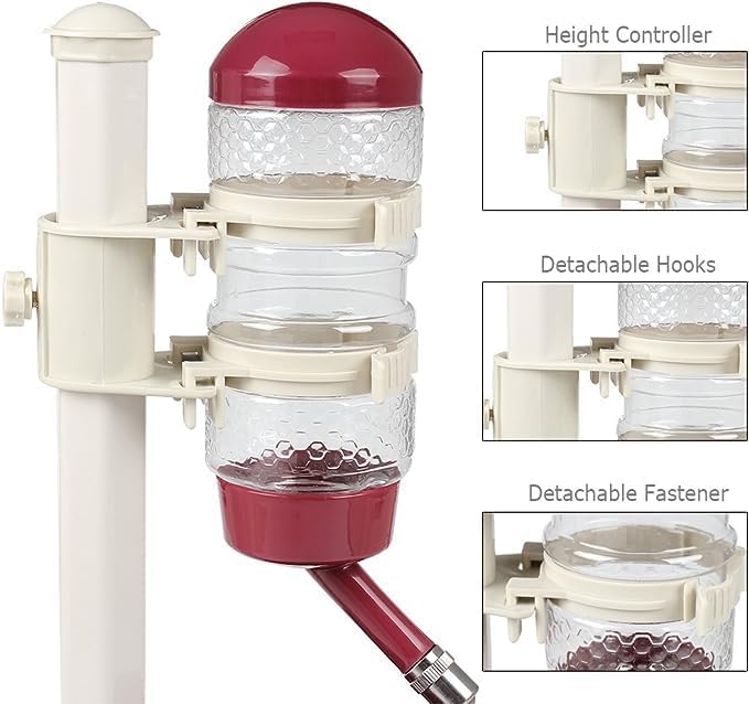 Pet Feeder Water Dispenser Kit,Adjustable Height Pet Automatic Water Food Dispenser Dog Bowl Vertical Cat Feeder Bowl Waterer Set for Dog Puppy Kitten (Brown)
