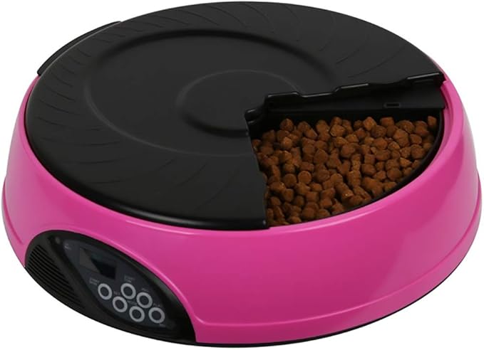 Timing Quantitative Automatic 6 Lunch Box Small Capacity Pet Automatic Feeding Device Solid Color Dog and Cat Feeder Feeding Device (Color: Purple) Portable
