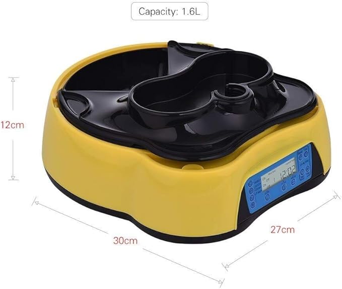feeders Yellow 1.6L pet Dog cat Intelligent Automatic Feeder Timing quantitative Food Dualuse Water Dispenser 4 Meals recordable Battery Bowl Tray
