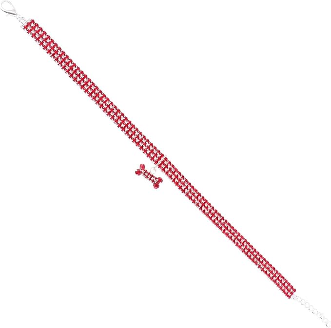 Rhinestone Dog Collar Adjustable Crystal Pet Collar with Buckle Red Large Size for Dogs and Puppies