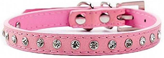 Rinestone Creative Pet Dog Collar Necklace Leather Durable Breathable Puppy Dog Collar Leash Accessories (XXS-M) 10A Pink S