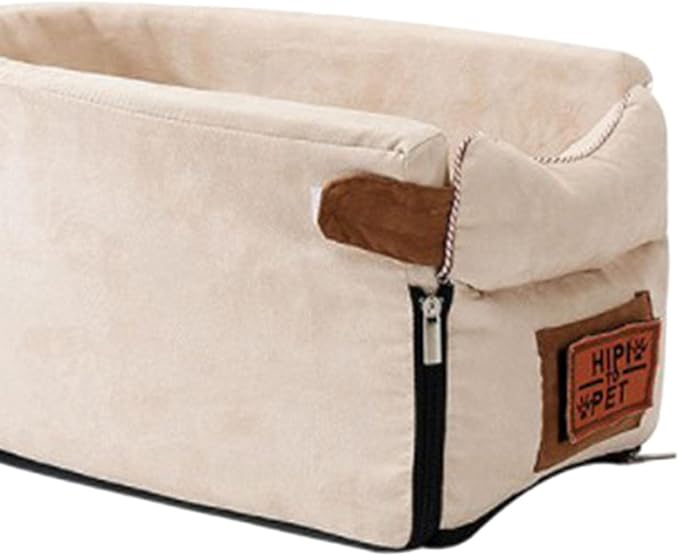Pet Car Booster Seat Portable Breathable Travel Carrier Stable Puppy Dog Car Seat Summer Cooling Mat (Beige)