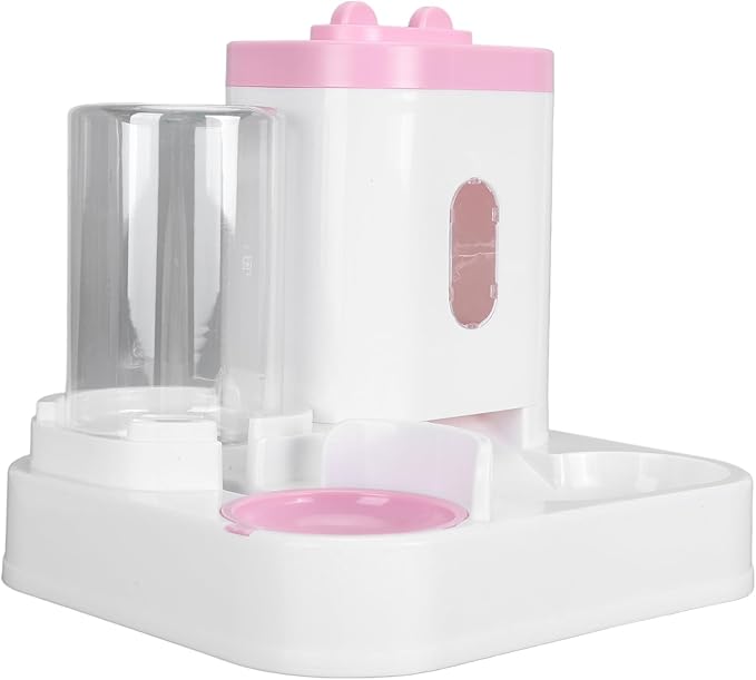 Pet Feeder and Water Dispenser Set, 2 in 1 Detachable Automatic Cat Food Water Dispenser with Transparent Window for Small to Medium Pups, Kittens, Rabbits ()