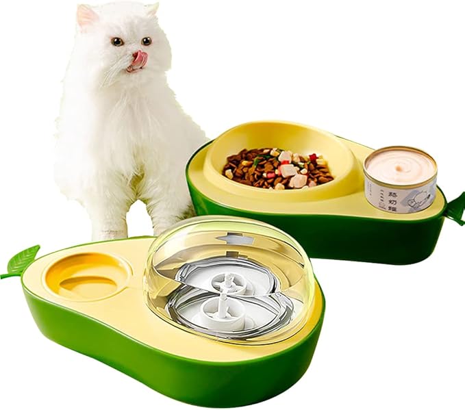 Raised Cat Food Bowl and Automatic Water Dispenser Set,Avocado Gravity Cat Water Dispenser Slow Feeder Dog Bowls,Multifunctional Self Dispensing Pet Waterer for Puppy Kittens (Set)