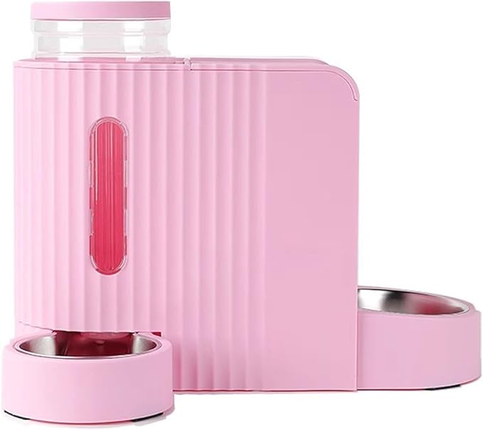 Pet Feeder Automatic 2-in-1 Pet Feeder Drinker and Feeder All-in-One 3L Worry-Free for Short Trips Suitable for Dogs Cats Rabbits Pets Supplies(Pink)