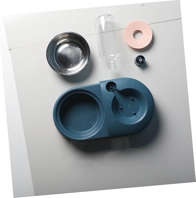 Automatic Dog Feeder Bowl with Water Dispenser, Blue Pet Feeding Basin for Cats and Dogs, Spill-Proof Food and Water Dish Suitable for Indoor Use