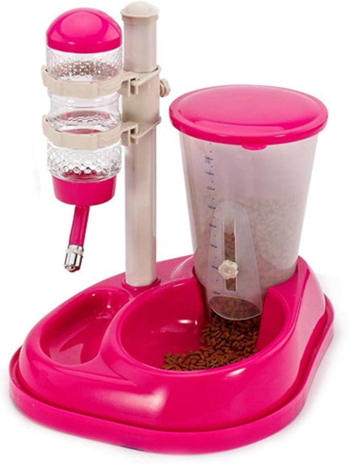 Pet Water Bottle Feeding Bowl Dog Automatic Feeder Food Water Dispenser for Dogs and Cats (Rose Red)