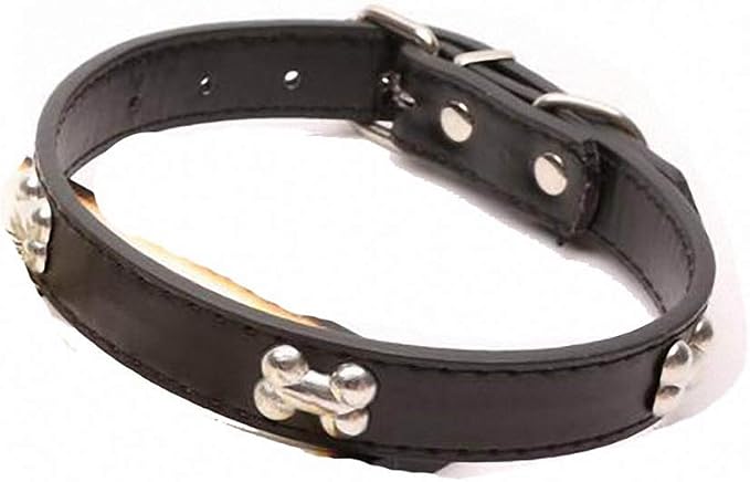 Lakke PU Leather Dog Collar Design Bone Charm Studded Collars for Dogs Necklace Pet Products Black S